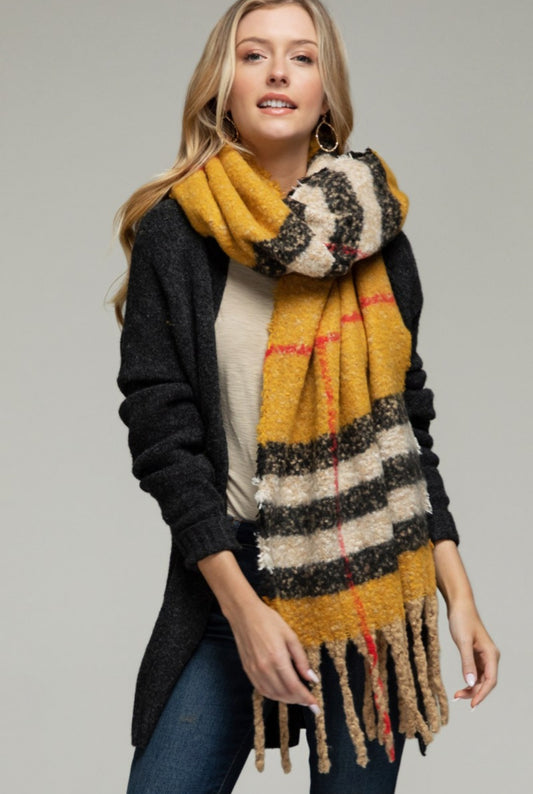 Plaid Boucle Oblong Scarf