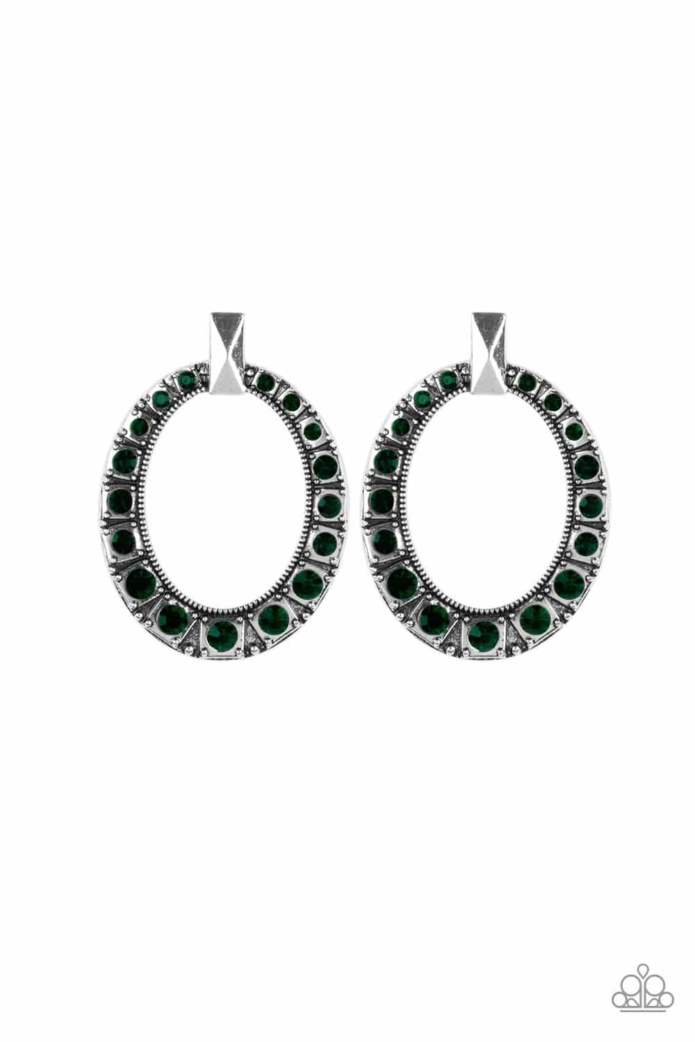 All For GLOW Green and Silver Post Earrings - Paparazzi Accessories