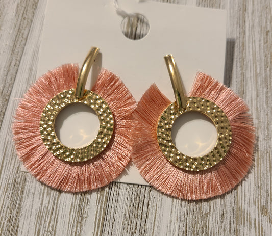 Pink Fringe Post Earrings in Gold