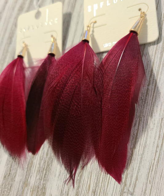 Red Feather Earrings in Gold