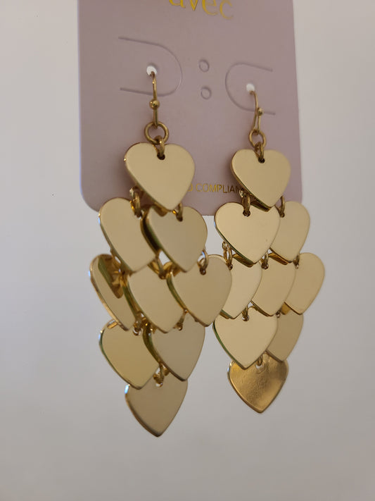 Gold Teardrop Multi Heart Earrings