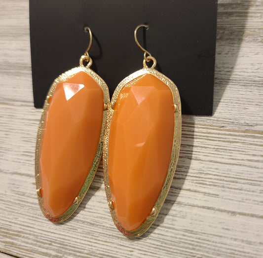 Orange Crystal-Like Stone Teardrop Earrings - Gold