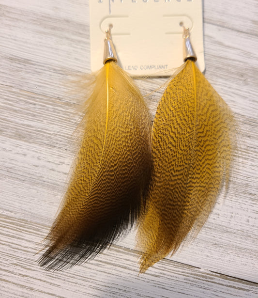 Yellow Feather Earrings in Gold