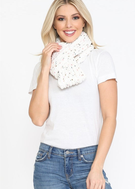 Traditionally Knitted White Multicolored Scarf