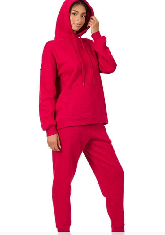 Pocket Hoodie and Sweatpants Set in Red