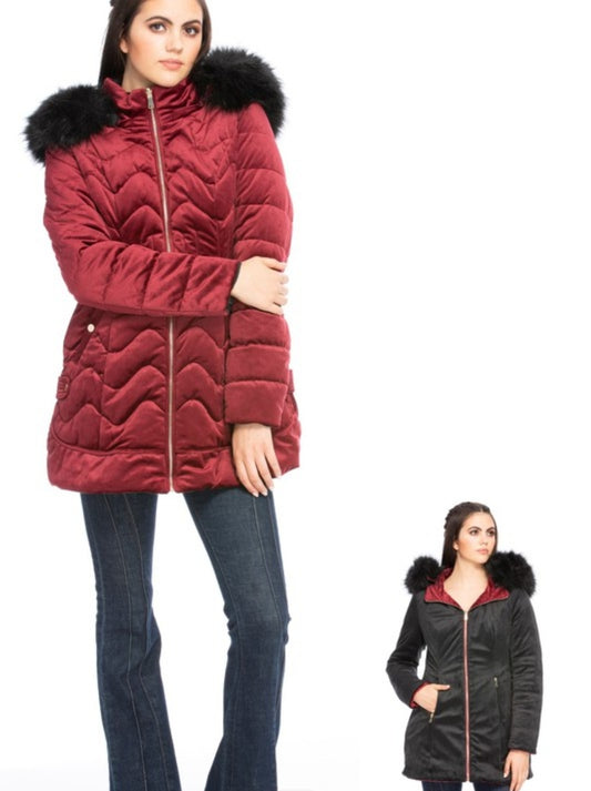 Reversible Zipper Coat in Wine Color