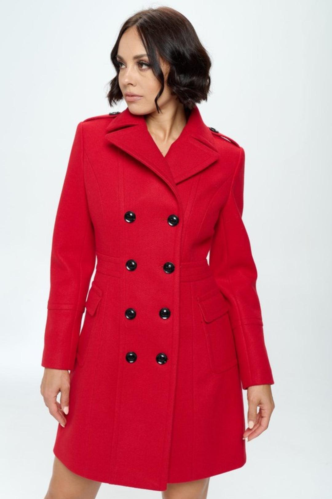 Classic Faux Wool Coat in Red