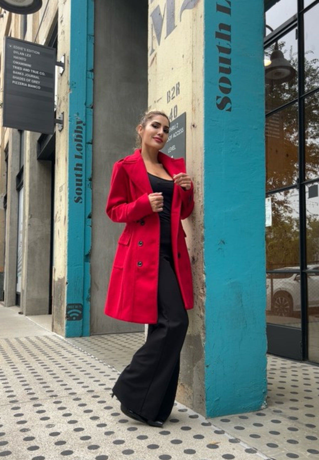 Classic Faux Wool Coat in Red